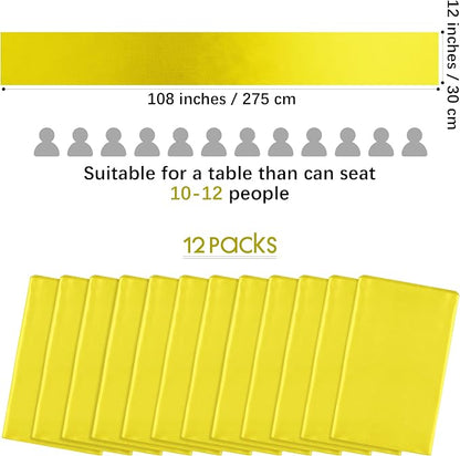 Aneco 12 Pack Satin Table Runner 12 x 108 Inch Yellow Long Wedding Satin Silk - Image 2