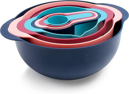 COOK WITH COLOR Nesting Bowls with Measuring Cups Colander and Sifter Set - Includes Mixing Bowls, Colander, Sifter and Measuring Cups, Navy, 8 Pc Bowl
