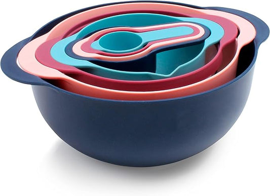 COOK WITH COLOR Nesting Bowls with Measuring Cups Colander and Sifter Set - Includes Mixing Bowls, Colander, Sifter and Measuring Cups, Navy, 8 Pc Bowl