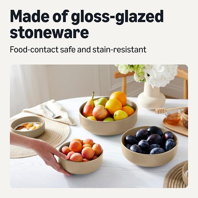 Amazon Basics Glazed Stoneware Serving Bowls, 3-Piece Set, Dishwasher-Safe - Image 3