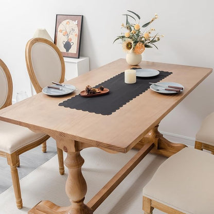 Small Solid Black Farmhouse Scalloped Table Runner 13 x 36 Inchs | Washable - Image 2