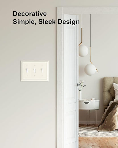 2-Pack Triple Toggle Light Switch Cover Plate, Durable Natural Bamboo Fiber Decorative Switch Plate Covers, Light Almond 3 Gang Wall Plate, Corrosion Resistant