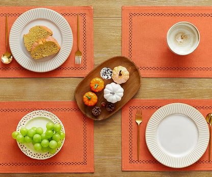 Orange Burlap Place Mats, Fall Placemats Set of 4, 12 x 18 Inch | Double Layer - Image 2