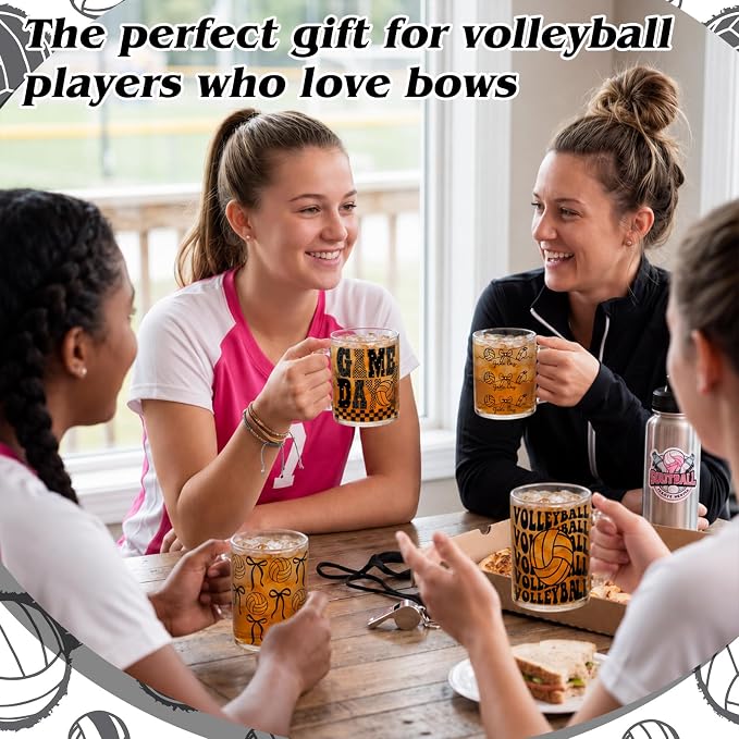 Tioncy 4 Pcs Bow Volleyball Coffee Mugs 12 oz Cute Bowknot Glass Cups - Image 4