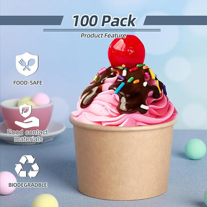 Honeydak 100 Pieces Ice Cream Soup Cups Paper 8 oz Disposable Sundae Bowls - Image 4
