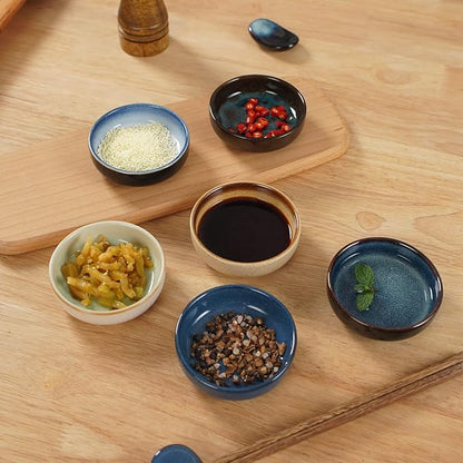 3.35 Inch Ceramic Soy Sauce Dish,Pinch Bowl,Small Dipping Bowls for Side Dishes,Appetizers,Condiments-Set of 6(Assorted Colorful)