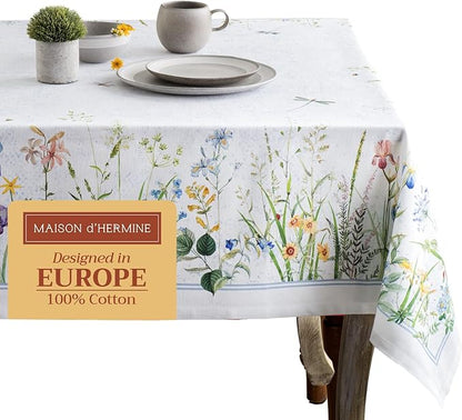 Maison d' Hermine Table Cloth Rectangle Table 100% Cotton 60 x 90 Inches Tablecloth Reusable Decorative for Dining Room Farmhouse Home Valentines Day Decorations Spring Summer - Fleurs De Mai