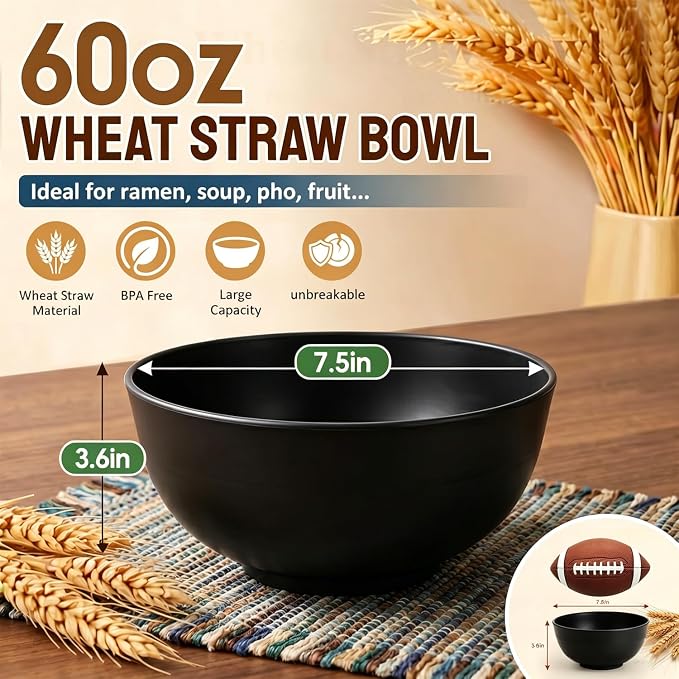 Ramen Bowls 60oz, Unbreakable & Lightweight Wheat Straw Bowls Sets of 8 - Image 2