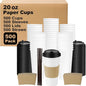 20 oz 500 Pack Coffee Cups with Lids and Sleeves, Straws, Hot Disposable To Go Travel Paper Cups Bulk for Office, Home Coffee Bar Accessories, Chocolate, Cocoa, Beverage (White)