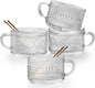 Vintage Glass Coffee Mugs Set of 4, 14 OZ Embossed Glass Coffee Cups Coffee Mugs by Ymyaye