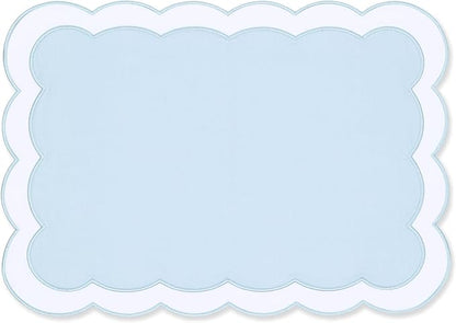 Hofdeco Premium Coastal Patio Indoor Outdoor Placemat Set of 4, 14"x19" Double-Layered, Waterproof Cloth Placemat for Kitchen or Dining Table. Baby Blue Embroidered Solid B