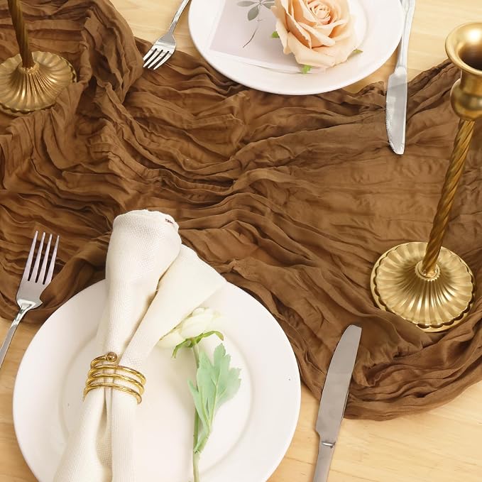 1 Pack Light Brown Cheesecloth Table Runner 120 Inch Boho Wedding Decor | - Image 5