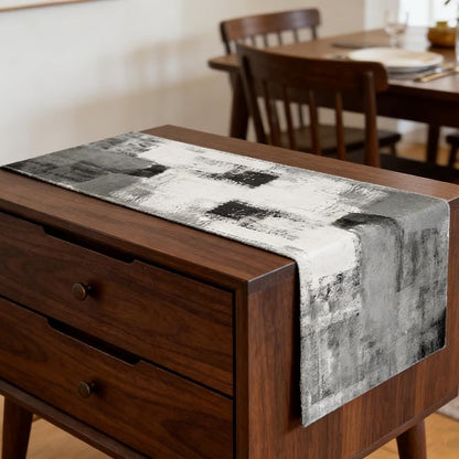 OYIMUA Grey and White Abstract Modern Table Runner, Art Rustic Kitchen Dining - Image 4
