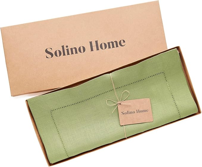 Solino Home 100% Pure Linen Table Runner Moss Green Hemstitch, 14 x 120 in | - Image 5