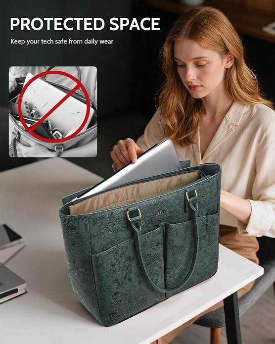 Laptop Tote Bag for Women, Leather Work Tote - Image 4