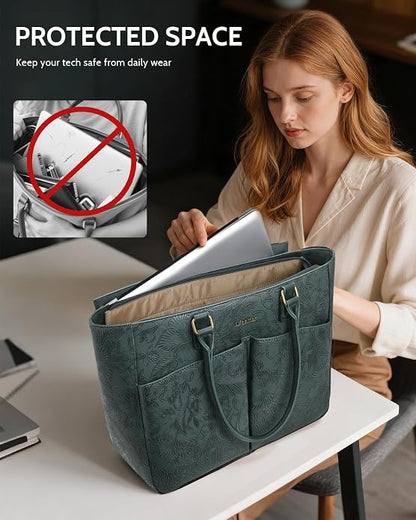 Laptop Tote Bag for Women, Leather Work Tote - Image 4