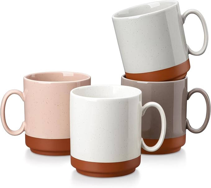 MALACASA 16oz Ceramic Coffee Mugs Set of 4, Stackable Coffee Cups by MALACASA
