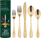 20 Piece Silverware Set for 4, Hammered Silverware Set 18/10 Stainless Steel by AJIEVWU-BESTFORYOU