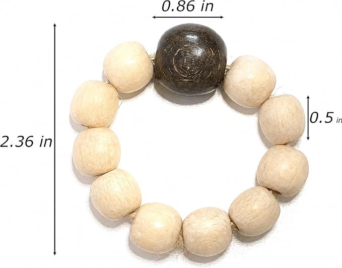 Wood Bead Napkin Rings Set of 6, Dark Gray and Natural Beech Wood, Farmhouse - Image 2