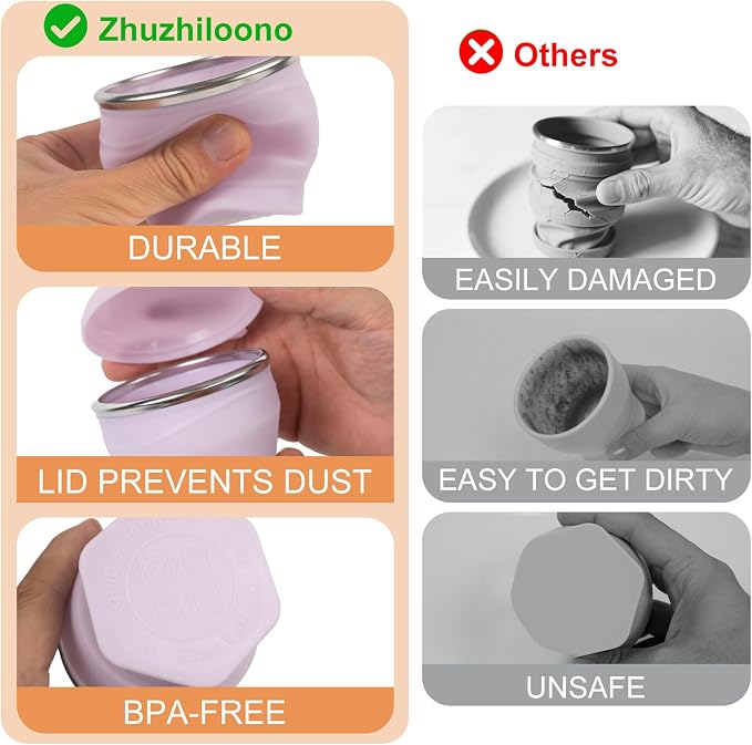 Collapsible Travel Cup with Lid - 6oz Mini Silicone Folding Cup with Stainless - Image 4