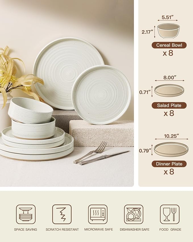 Stoneware Dinnerware Set for 8, Plates and Bowls - Image 8