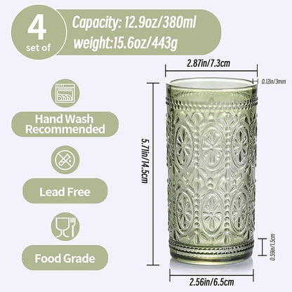 abrwyy Green Glassware, Vintage Drinking Glasses, 12oz Highball Glasses | - Image 2