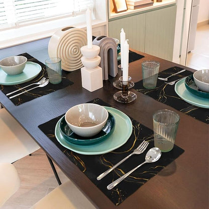 Fiokroo Golden Texture Marble Placemats Set of 4 Table Mats Table Tableware - Image 6