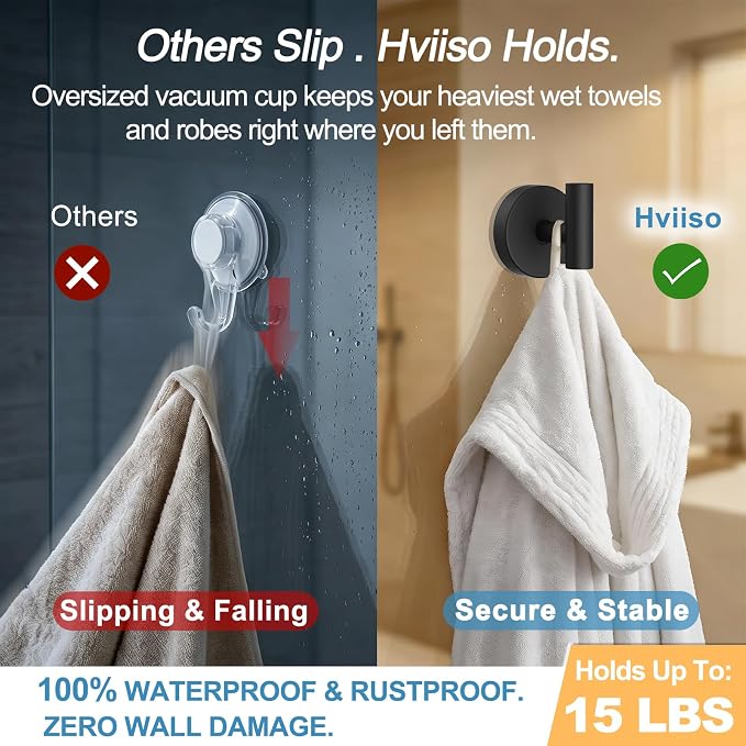 Suction Cup Hooks for Shower, No Drill Towel Hooks for Bathroom | Shower Hooks - Image 3