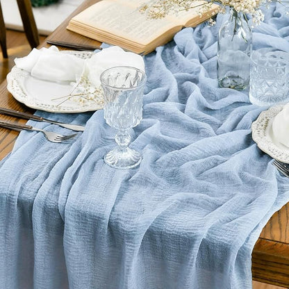 Artoid Mode Boho Ice Blue Gauze 3 Pieces Wedding Table Runner, 120 Inch by ArtoidMode