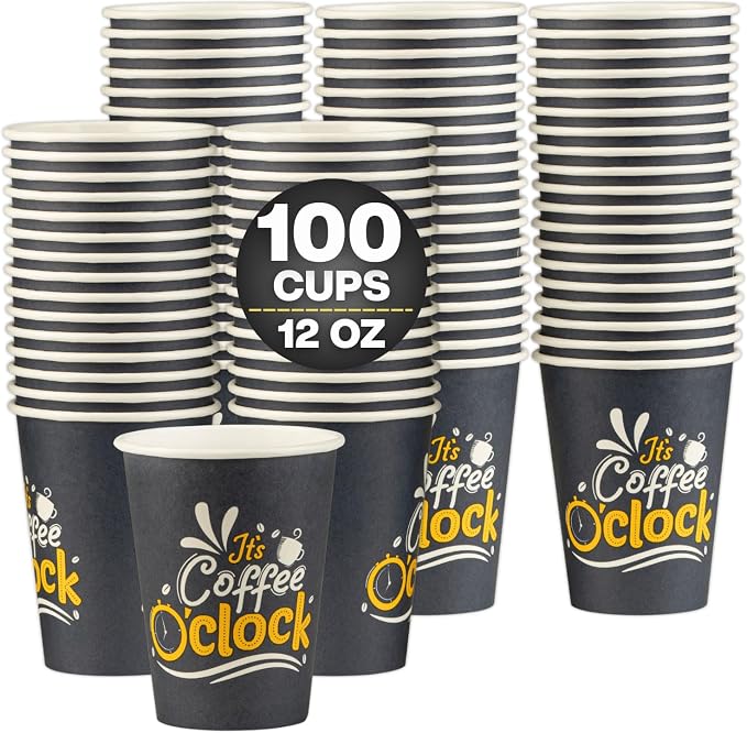 Disposable Coffee Cups, To Go Paper Hot Cups, Coffee O'Clock Design by SMYGOODS