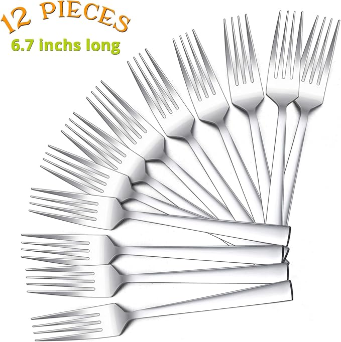 Salad Forks Set of 12, E-far 6.7 Inch Stainless Steel Dessert Forks - Image 2