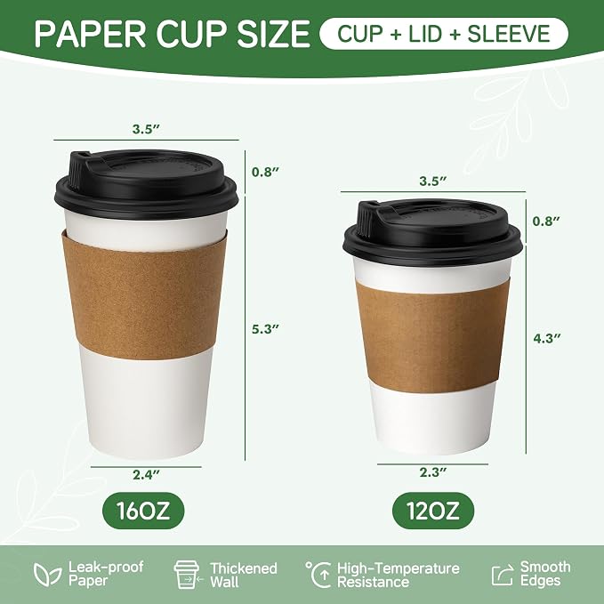 16 oz 500 Pack Disposable Coffee Cups - Image 2