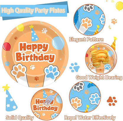 96Pcs Blue Dog Happy Birthday Party Supplies Cartoon Puppy Paper Plates and - Image 3