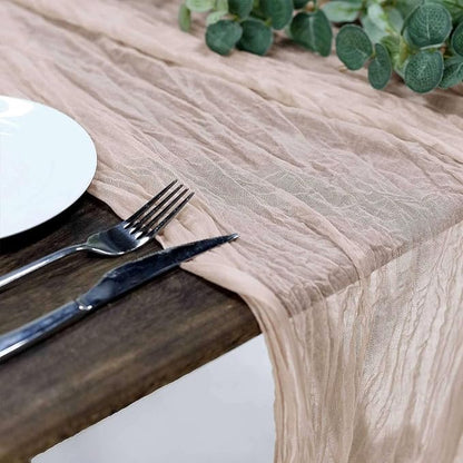 Efavormart 10ft Warm Beige Cheesecloth Table Runner - Image 9