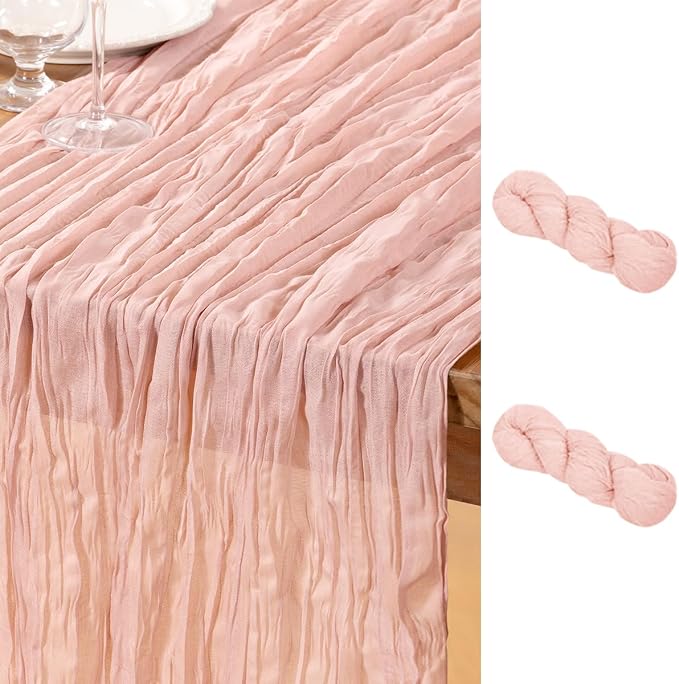 DeZerlor Pink Cheesecloth Table Runner 2 Pack Summer Table Runners Boho Gauze by DeZerlor