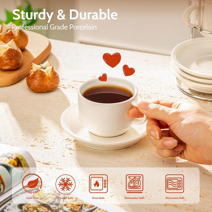 Sweese 8 Ounce Porcelain Stackable Cappuccino Cups - Image 2