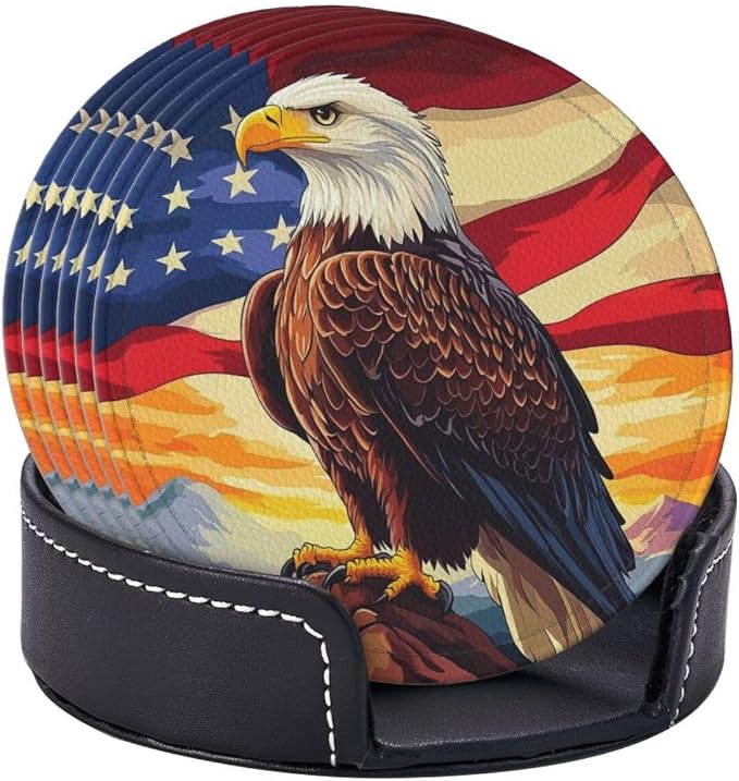 Eagle Stars Stripes Flag Leather Coasters Set of 6 - Image 9