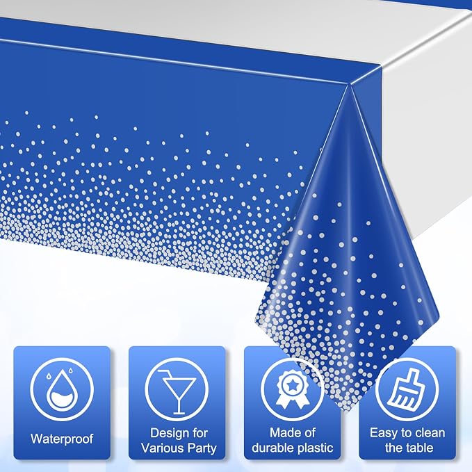 3Pcs Blue and Silver Tablecloth Party Decorations, Plastic Royal Blue Table - Image 3