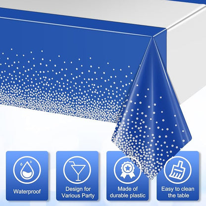 6Pcs Blue and Silver Tablecloth Party Decorations, Plastic Royal Blue Table - Image 3