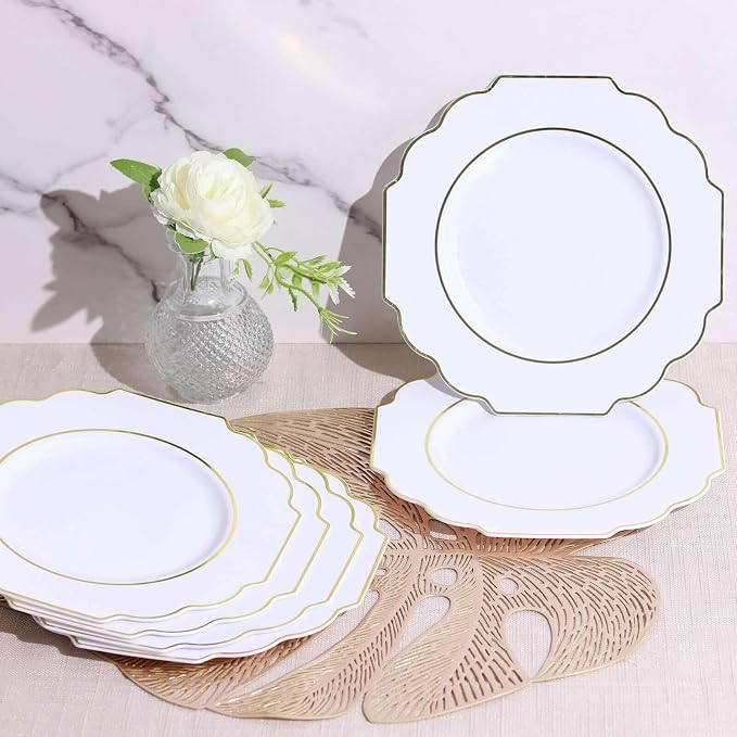 White Hard Plastic Dessert Plates, 50 Pack 8" Disposable Round Baroque Plates - Image 7
