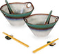 HENXFEN LEAD Japanese Ramen Noodle Bowl Set of 2-30 Oz Large Porcelain Salad Bowls with Chopsticks, Soup Spoons and Rests, Kitchen Serving Dishes for Pho, Udon - Reactive Green