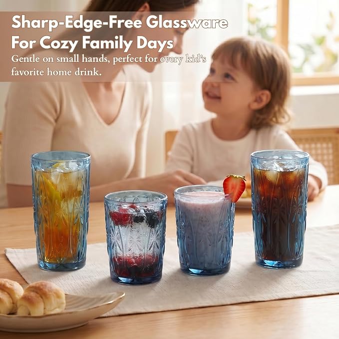 Blue Drinking Glasses Set of 12, 12 Oz Highball & 10 Oz Cocktail Glasses - Image 5
