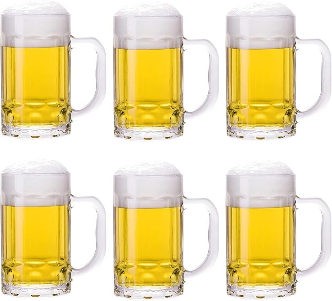 6 Pack Heavy Beer Mugs, Large Beer Glasses by TUSAPAM