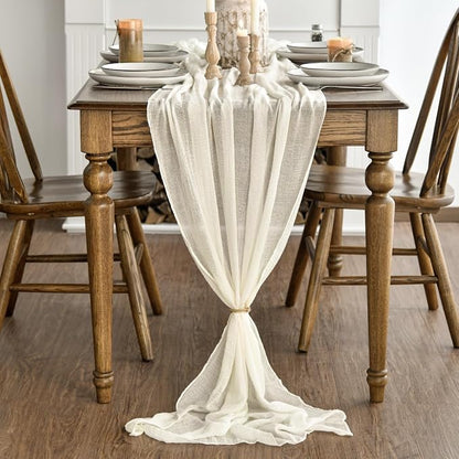 Artoid Mode Boho Beige Gauze 6 Pieces Wedding Table Runner, 120 Inch Birthday - Image 3