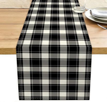 Black and White Gingham Table Runner, Buffalo Plaid Check Table Cloth Decor | by Unknown