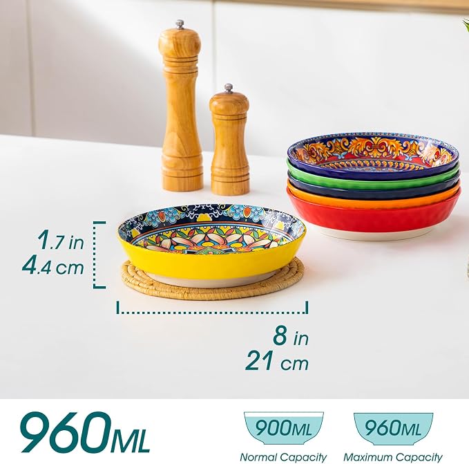vancasso 32 Oz Pasta Bowls, Porcelain Large Colorful Salad Soup Bowls Set of 6 - Image 2