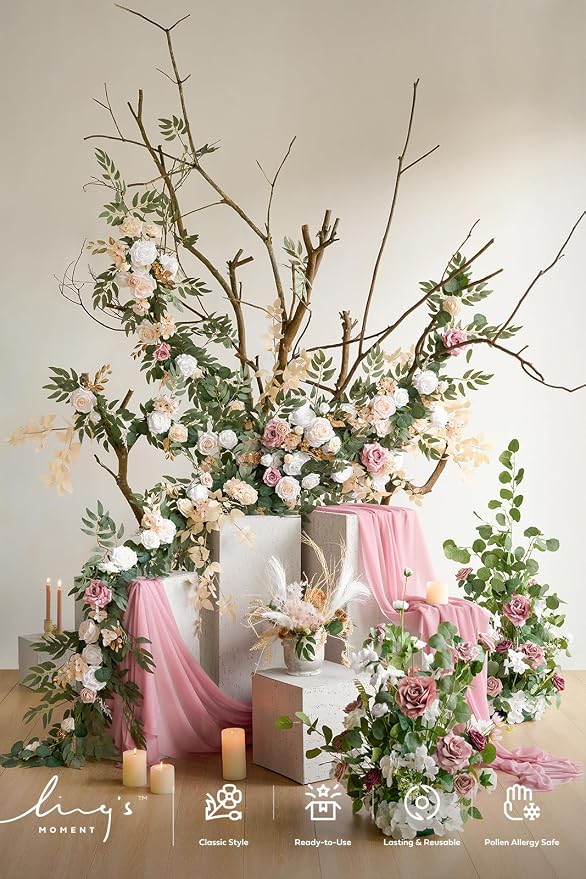 Ling's Moment 14Ft Dusty Rose Table Runner, Wedding Chiffon Table Runners | - Image 5