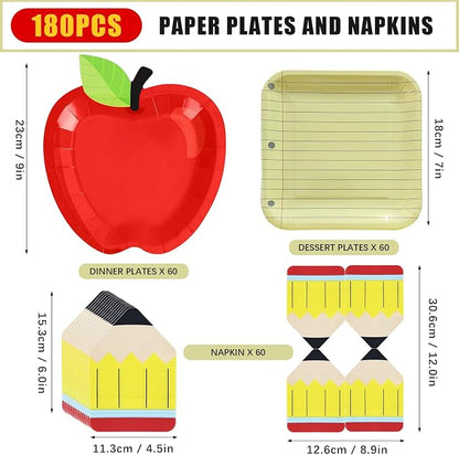 180Pcs Back to School Red Apple Paper Plates and Napkin Set, First Day of - Image 2