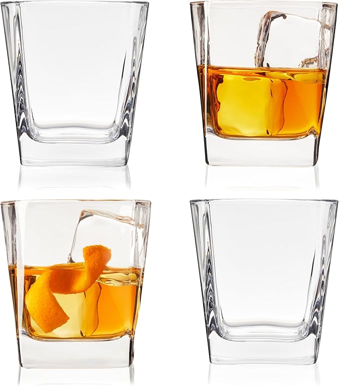 TRUE Square Rocks Glass, Old Fashioned Whiskey Glasses, Superb Drinking Cups by True