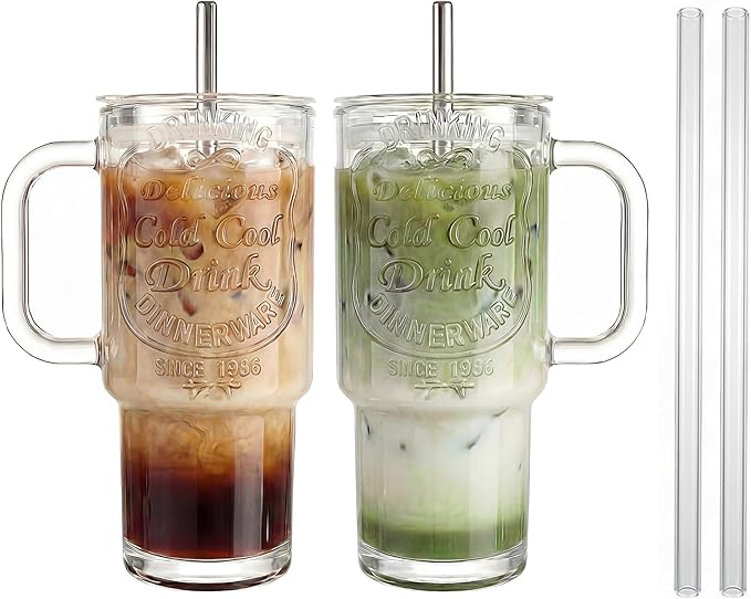 Vintage Premium Embossed Glass Cups - 18oz LeakProof Reusable by Unknown